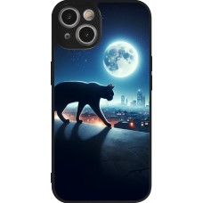 iPhone 14 Case Hülle - Silikon schwarz Schwarze Katze unter dem Vollmond