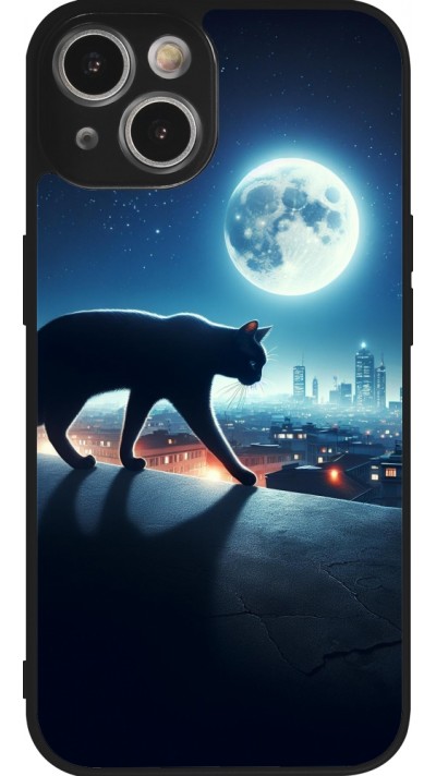 iPhone 14 Case Hülle - Silikon schwarz Schwarze Katze unter dem Vollmond