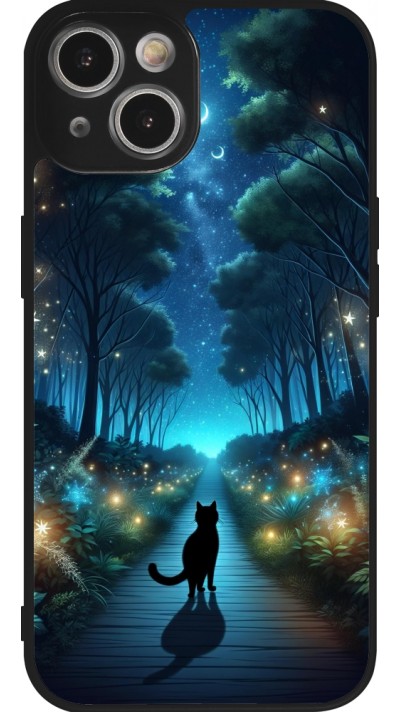 iPhone 14 Case Hülle - Silikon schwarz Schwarze Katze Spaziergang