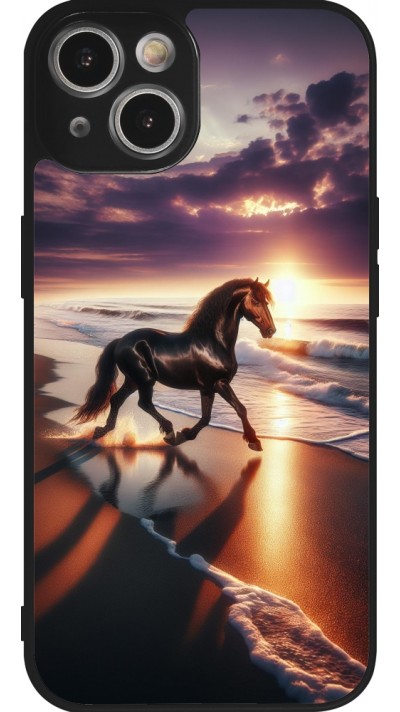iPhone 14 Case Hülle - Silikon schwarz Pferd majestätisch Strand