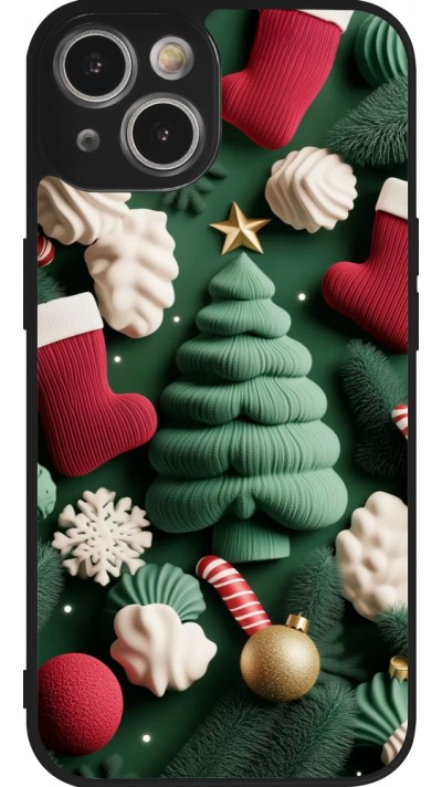 Coque iPhone 14 - Silicone rigide noir Christmas 25 Christmas textiles