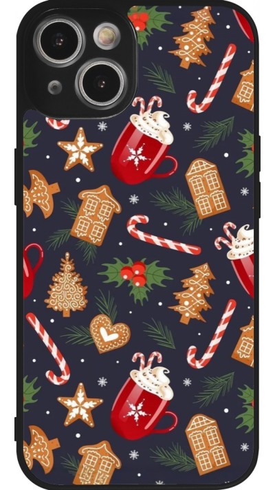 iPhone 14 Case Hülle - Silikon schwarz Christmas 25 Pattern Gingerbread House