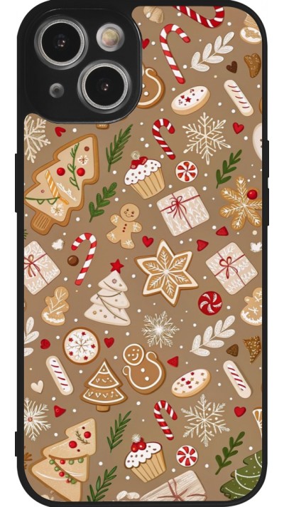 iPhone 14 Case Hülle - Silikon schwarz Christmas 25 Pattern Ginger Cookie