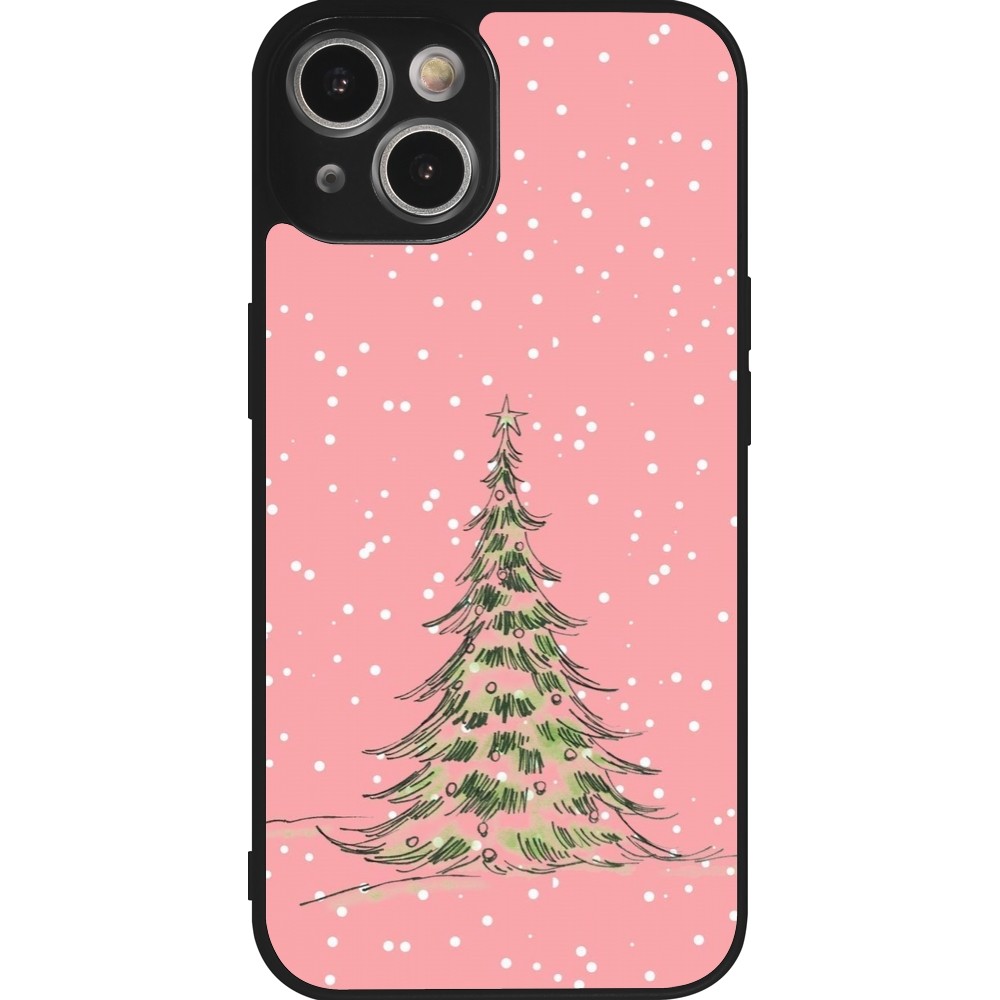iPhone 14 Case Hülle - Silikon schwarz Christmas 25 Pink Tree