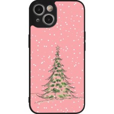 iPhone 14 Case Hülle - Silikon schwarz Christmas 25 Pink Tree