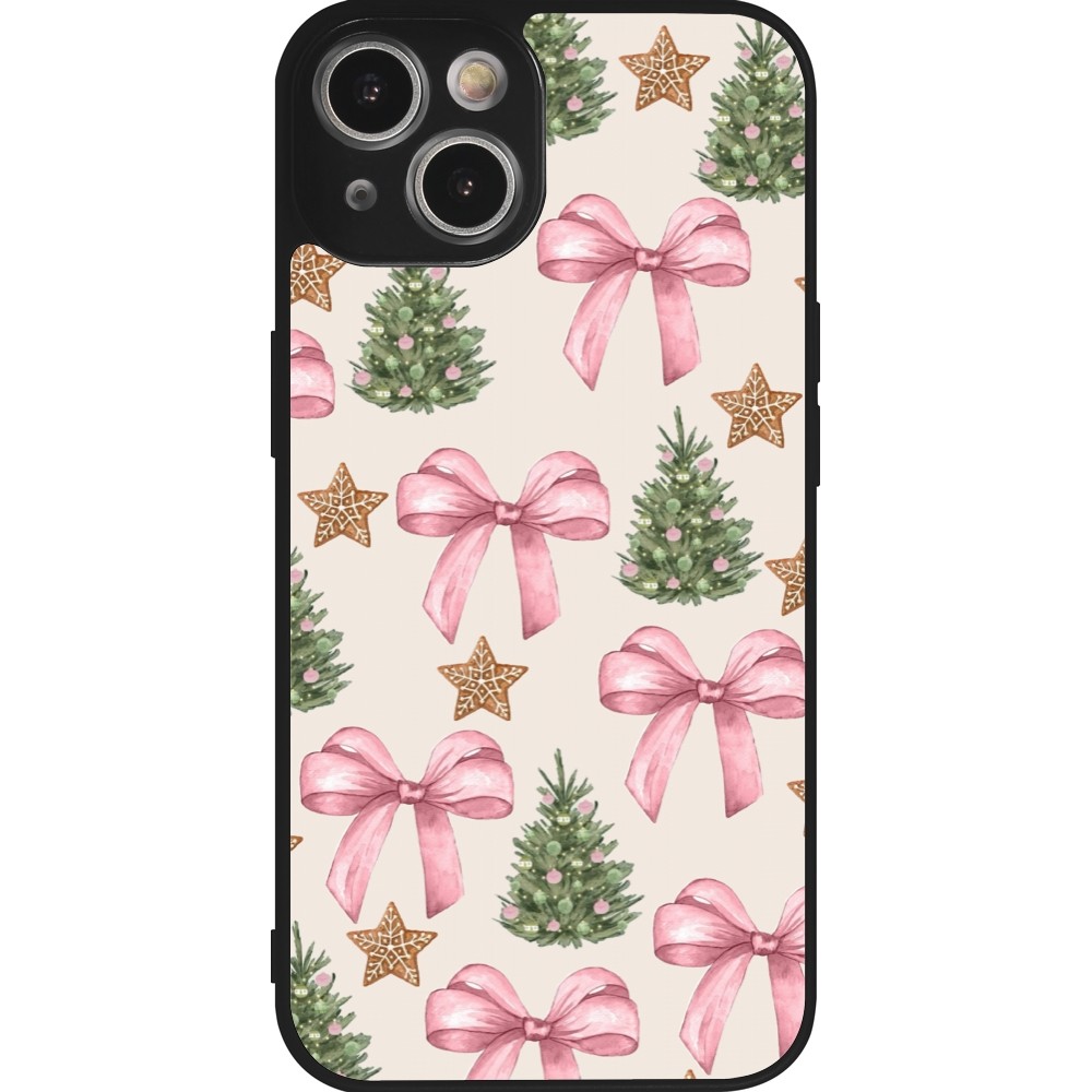 iPhone 14 Case Hülle - Silikon schwarz Christmas 25 Vintage Ribbons