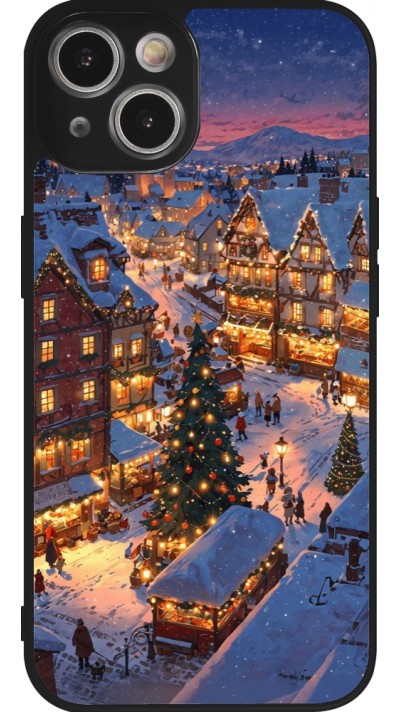 iPhone 14 Case Hülle - Silikon schwarz Christmas 25 Xmas Village