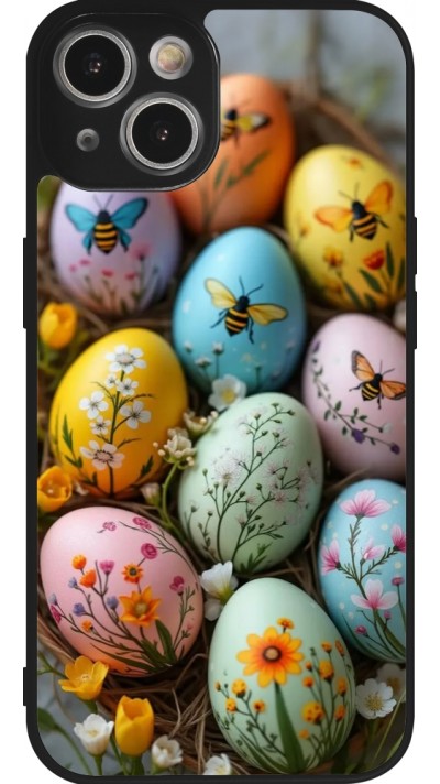 iPhone 14 Case Hülle - Silikon schwarz Easter 2026 Eggs with bees