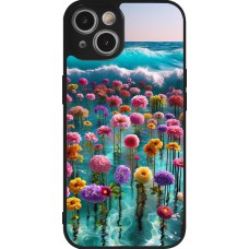iPhone 14 Case Hülle - Silikon schwarz Blumenmeer Wellen