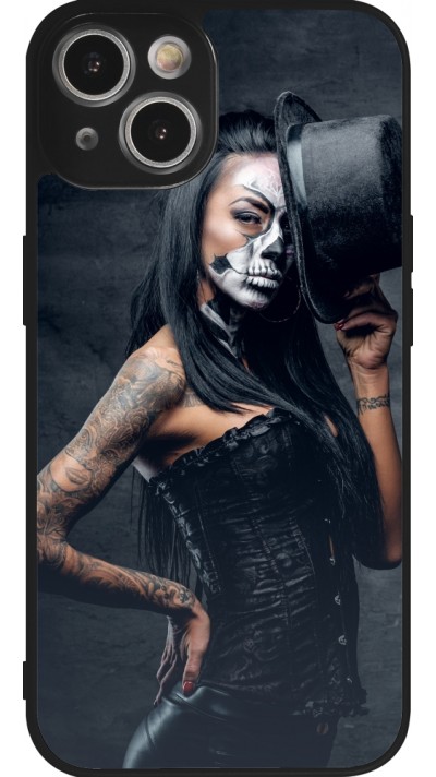 Coque iPhone 14 - Silicone rigide noir Halloween 22 Tattooed Girl