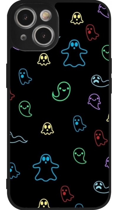 Coque iPhone 14 - Silicone rigide noir Halloween 2024 colorful ghosts