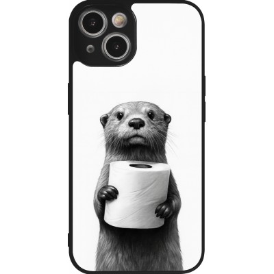 iPhone 14 Case Hülle - Silikon schwarz Otter Toilettenpapier