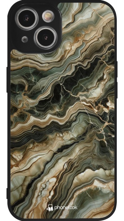 iPhone 14 Case Hülle - Silikon schwarz Oliv Marmor