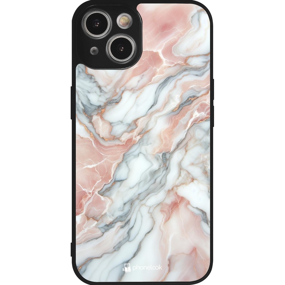 iPhone 14 Case Hülle - Silikon schwarz Rosa Leuchtender Marmor