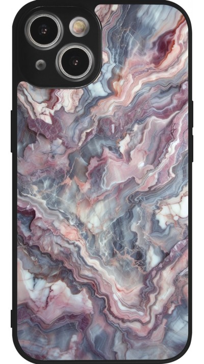 iPhone 14 Case Hülle - Silikon schwarz Violetter silberner Marmor