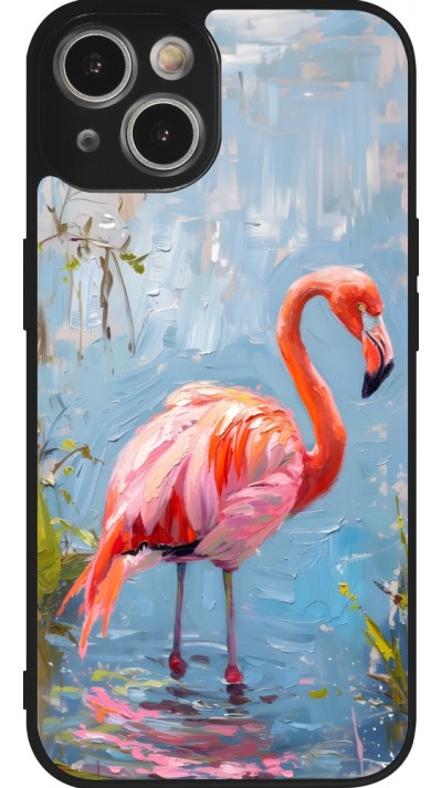 iPhone 14 Case Hülle - Silikon schwarz Paint Flamingo