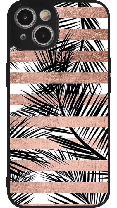 iPhone 14 Case Hülle - Silikon schwarz Palm trees gold stripes