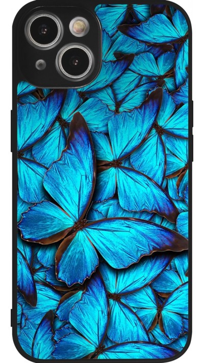 iPhone 14 Case Hülle - Silikon schwarz Papillon bleu