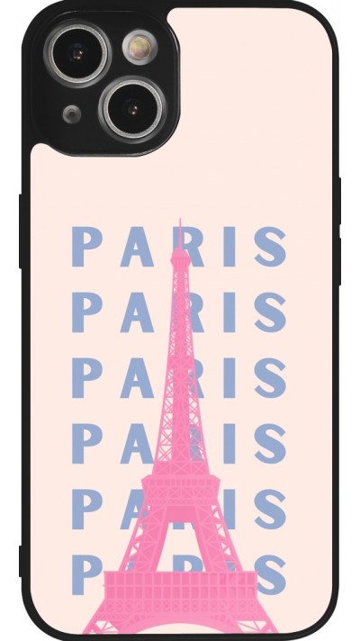iPhone 14 Case Hülle - Silikon schwarz Paris Pink Print