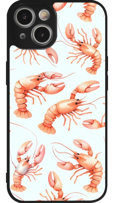 Coque iPhone 14 - Silicone rigide noir Pattern de homards pastels