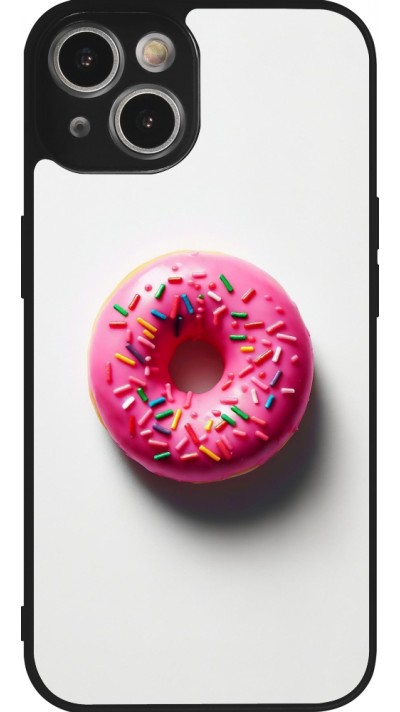 iPhone 14 Case Hülle - Silikon schwarz Weisser Hintergrund, pinker Donut