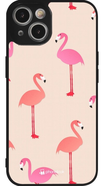 iPhone 14 Case Hülle - Silikon schwarz Pink Flamingos Pattern