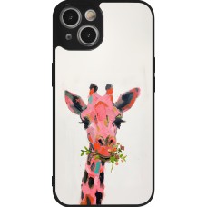 iPhone 14 Case Hülle - Silikon schwarz Pink Girafe Paint