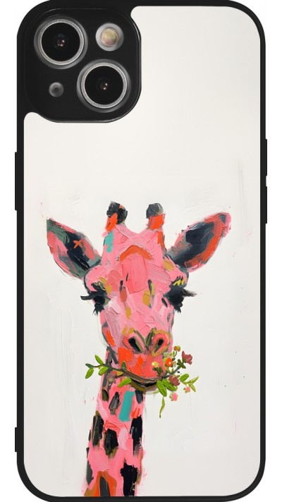iPhone 14 Case Hülle - Silikon schwarz Pink Girafe Paint