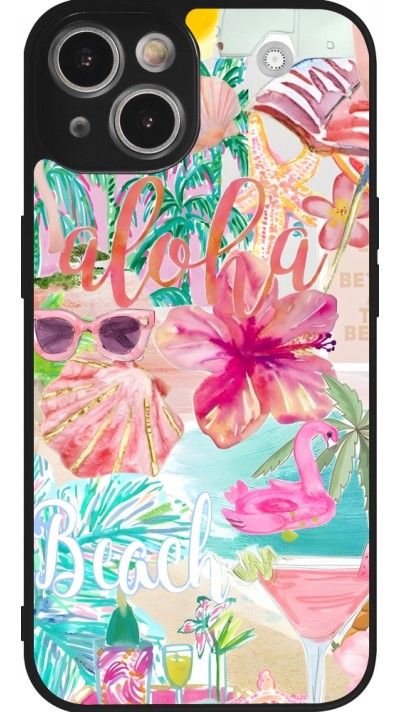 iPhone 14 Case Hülle - Silikon schwarz Preppy Collage Aloha