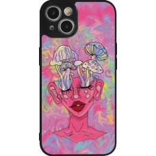 iPhone 14 Case Hülle - Silikon schwarz Psychedelic pink mushroom
