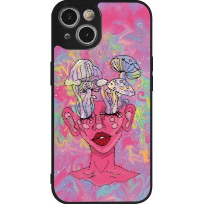 iPhone 14 Case Hülle - Silikon schwarz Psychedelic pink mushroom