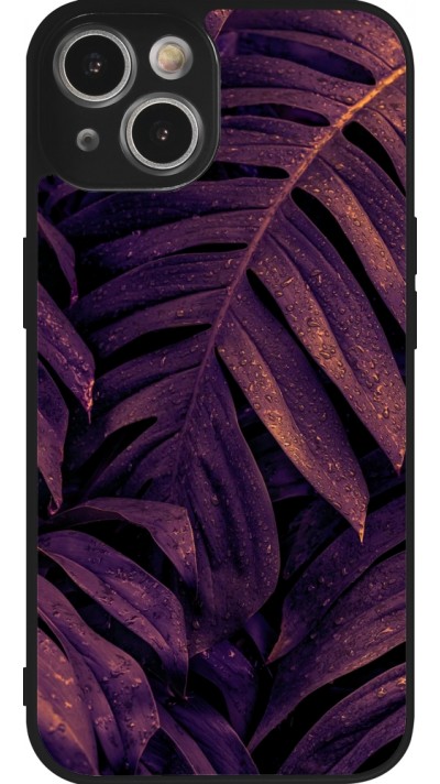 iPhone 14 Case Hülle - Silikon schwarz Purple Light Leaves