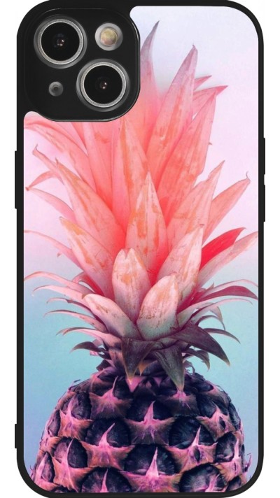 iPhone 14 Case Hülle - Silikon schwarz Purple Pink Pineapple