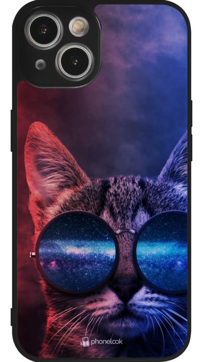 iPhone 14 Case Hülle - Silikon schwarz Red Blue Cat Glasses
