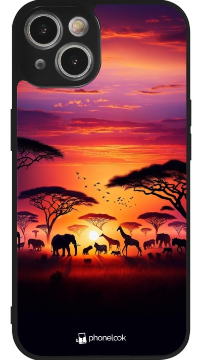 iPhone 14 Case Hülle - Silikon schwarz Safari Sonnenuntergang Wildtiere