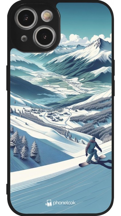 iPhone 14 Case Hülle - Silikon schwarz Snowboarder Berg