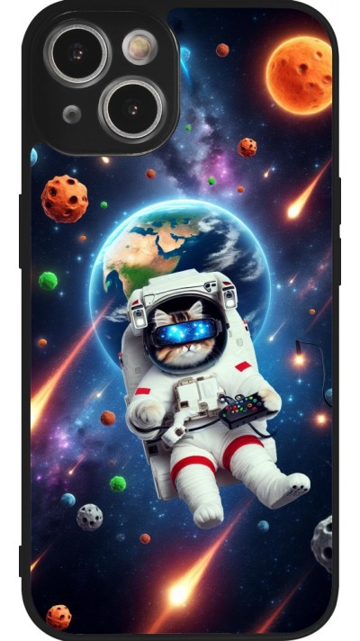iPhone 14 Case Hülle - Silikon schwarz VR SpaceCat Odyssee