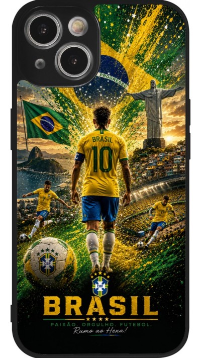 iPhone 14 Case Hülle - Silikon schwarz Fussball Brasilien splash 2026