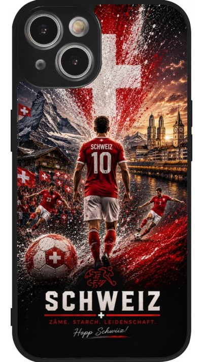 iPhone 14 Case Hülle - Silikon schwarz Fussball Schweiz splash 2026