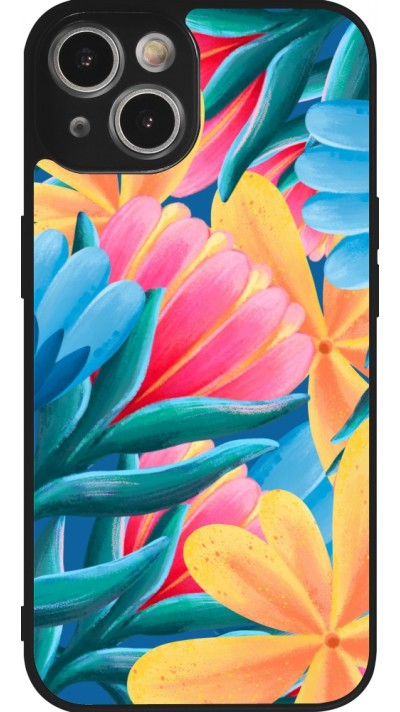 iPhone 14 Case Hülle - Silikon schwarz Spring 23 colorful flowers