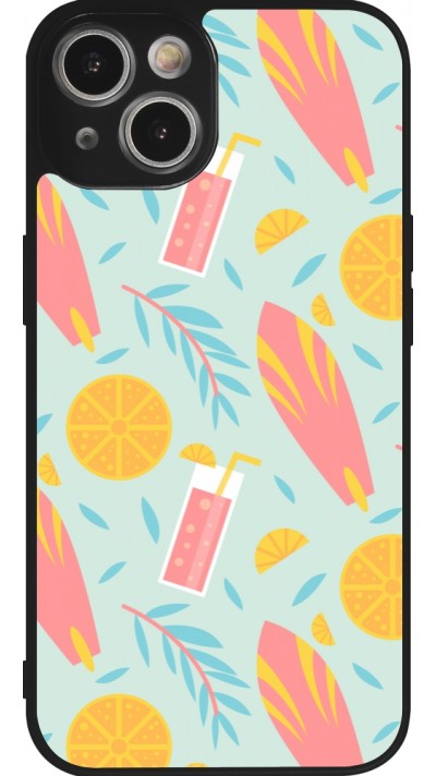 Coque iPhone 14 - Silicone rigide noir Summer 2025 Pattern citron
