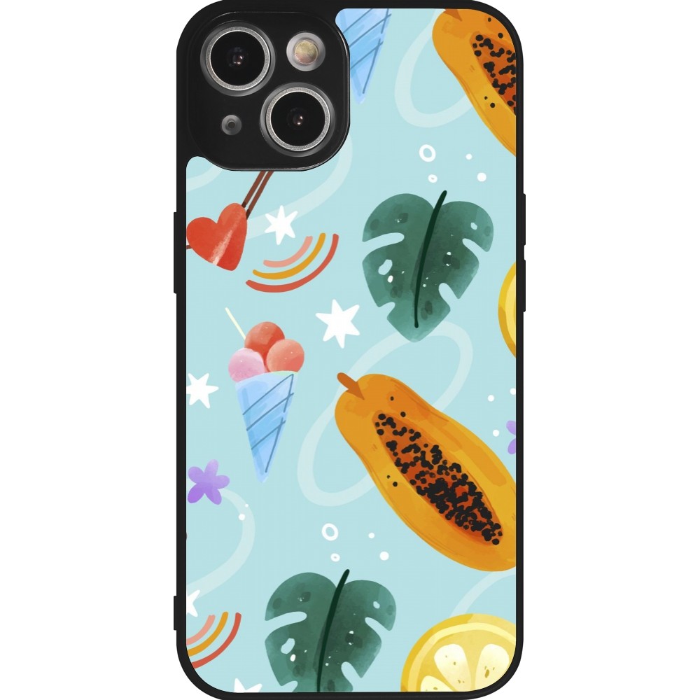 iPhone 14 Case Hülle - Silikon schwarz Summer 2025 Pattern papaya