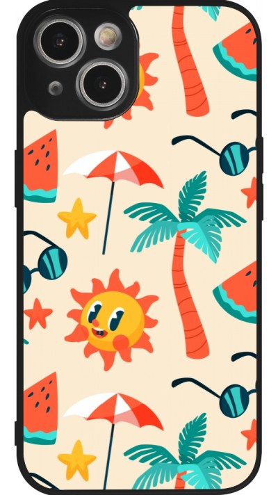 Coque iPhone 14 - Silicone rigide noir Summer 2025 Pattern soleil