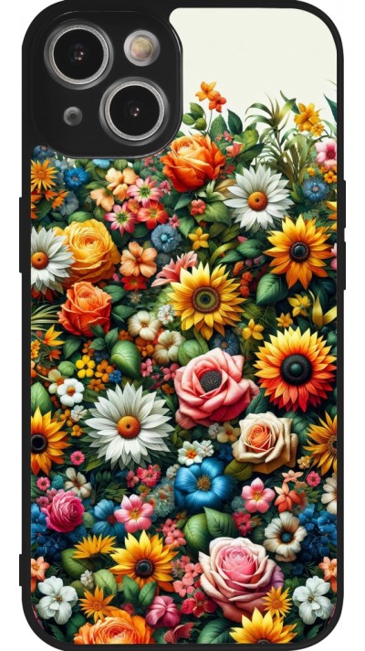iPhone 14 Case Hülle - Silikon schwarz Sommer Blumenmuster