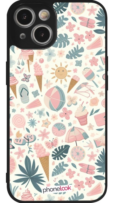 iPhone 14 Case Hülle - Silikon schwarz Sommer Pink Muster