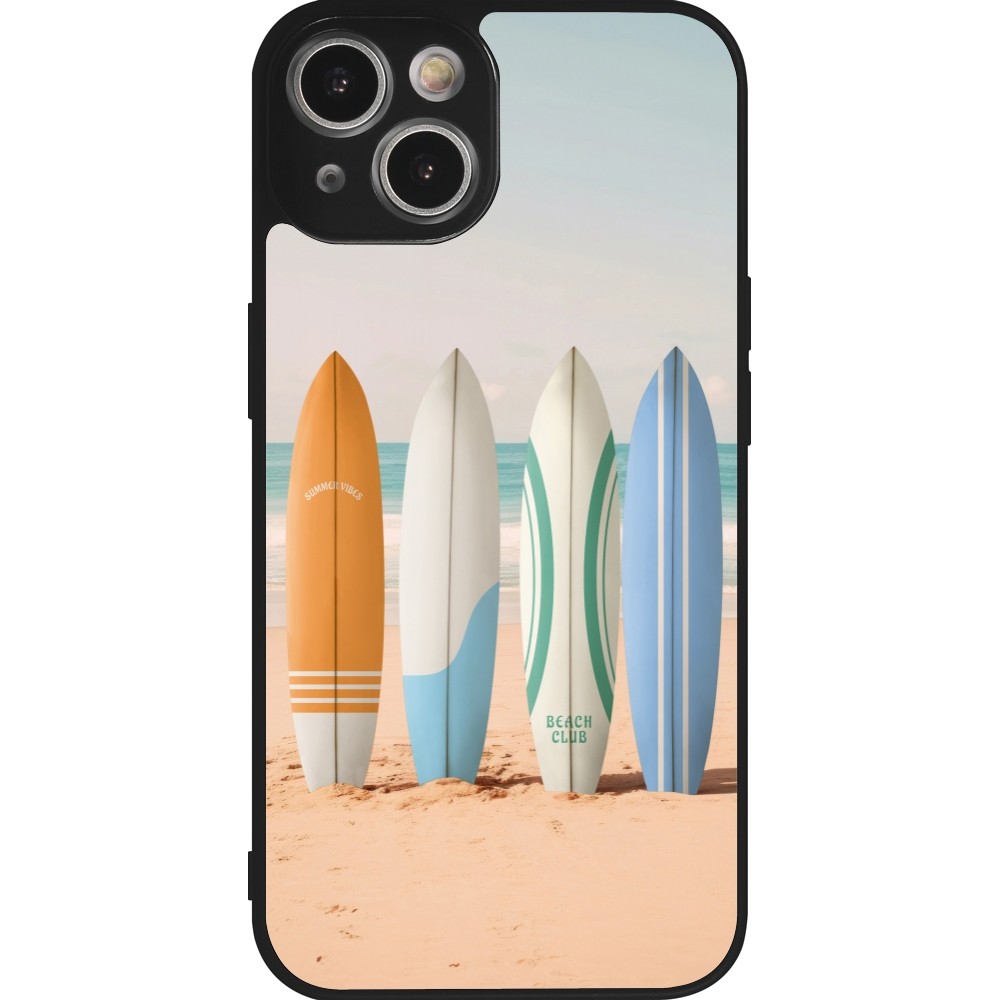 iPhone 14 Case Hülle - Silikon schwarz Summer surfboard 2025