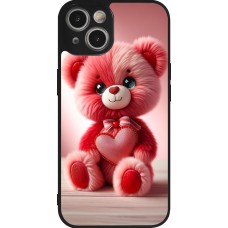 iPhone 14 Case Hülle - Silikon schwarz Valentin 2024 Rosaroter Teddybär