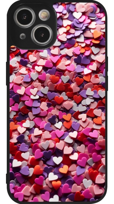 iPhone 14 Case Hülle - Silikon schwarz Valentin 2025 Konfetti