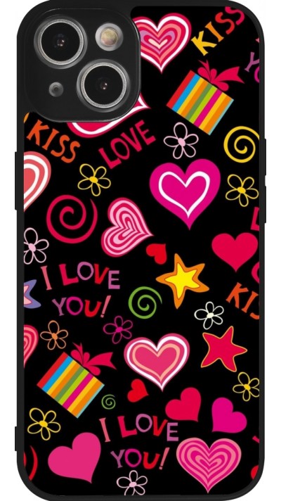 iPhone 14 Case Hülle - Silikon schwarz Valentine 2023 love symbols