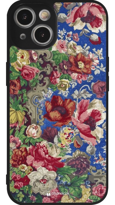 iPhone 14 Case Hülle - Silikon schwarz Vintage Art Flowers